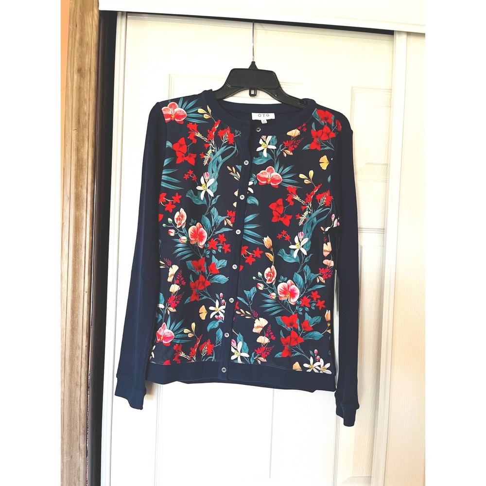 On The Go by Tail Activewear Floral Cardigan Navy Blue Orchid Key M
